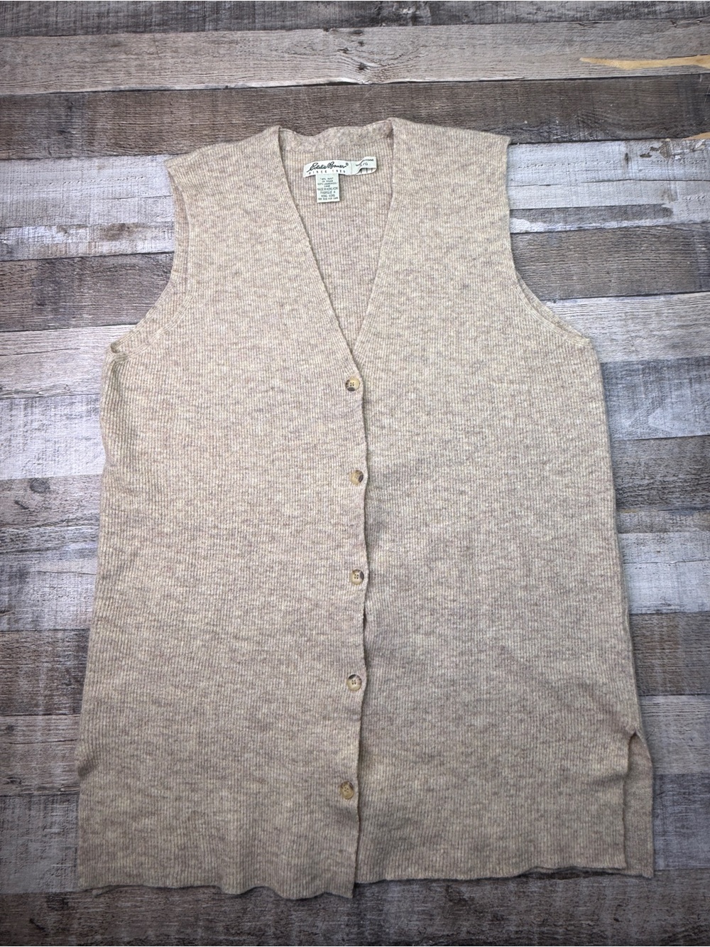 Eddie Bauer Wool Women's Sleeveless Button-Front Beige Vest Vintage